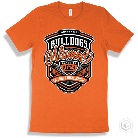 Bulldog Orange T-shirt - Authentic Grade A Plus La Porte High School Bulldogs Alumni Design