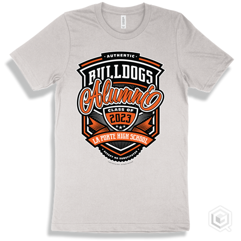 Bulldog White T-shirt - Authentic Grade A Plus La Porte High School Bulldogs Alumni Design