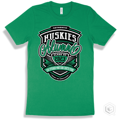 Husky Kelly Green T-shirt - Authentic Grade A Plus Casa Esperanza Montessori Charter School Huskies Alumni Design