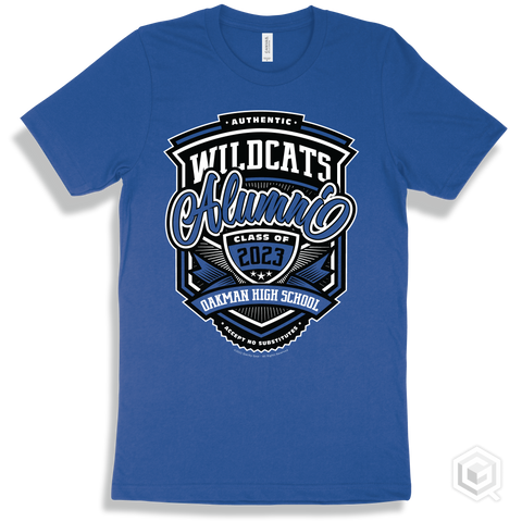 Wildcat True Royal T-shirt - Authentic Grade A Plus Oakman High School Wildcats Alumni Design