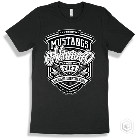 Mustang Black T-shirt - Authentic Grade A Plus Oak Heights Elementary School Mustangs Alumni Design