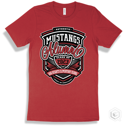 Mustang Red T-shirt - Authentic Grade A Plus Oak Heights Elementary School Mustangs Alumni Design