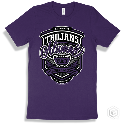 Trojan Team Purple T-shirt - Authentic Grade A Plus Mendota High School Trojans Alumni Design