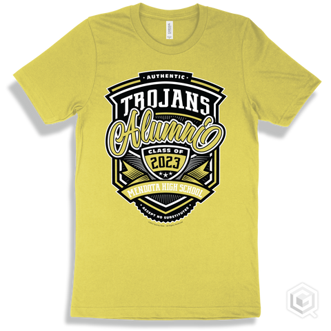 Trojan Yellow T-shirt - Authentic Grade A Plus Mendota High School Trojans Alumni Design