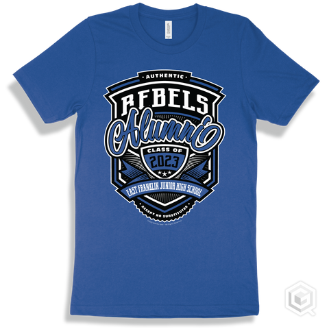 Rebel True Royal T-shirt - Authentic Grade A Plus East Franklin Junior High School Rebels Alumni Design