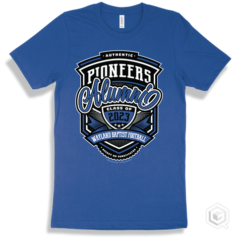 Pioneer True Royal T-shirt - Authentic Grade A Plus Wayland Baptist Football Pioneers Alumni Design