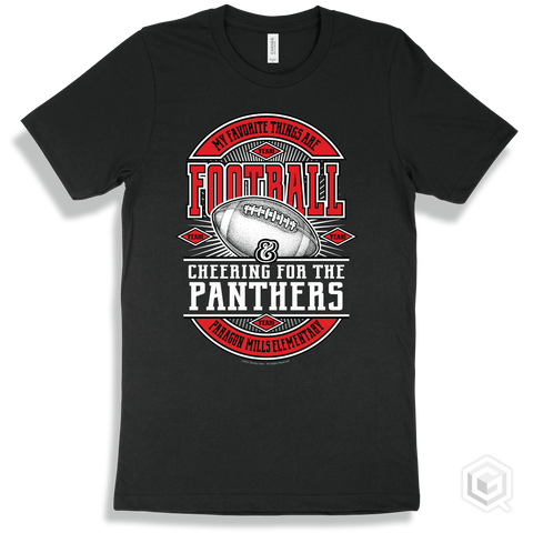 Panther Black T-shirt - My Favorite Things Are Football and Cheering for the Paragon Mills Elementary  Panthers Design