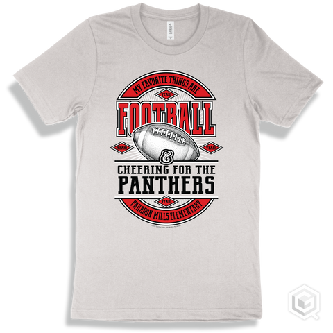 Panther White T-shirt - My Favorite Things Are Football and Cheering for the Paragon Mills Elementary  Panthers Design