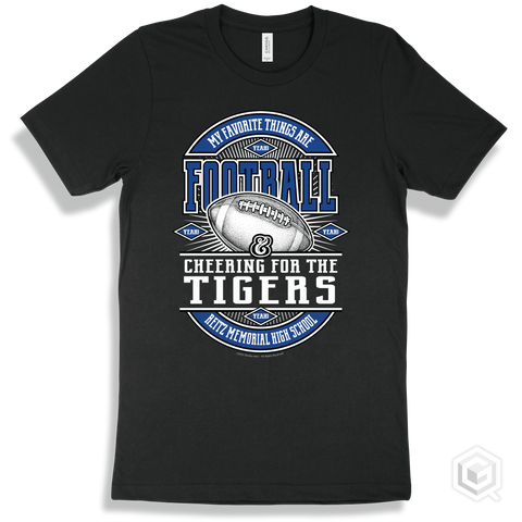 Tiger Black T-shirt - My Favorite Things Are Football and Cheering for the Reitz Memorial High School Tigers Design