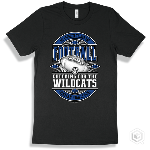 Wildcat Black T-shirt - My Favorite Things Are Football and Cheering for the Oakman High School Wildcats Design