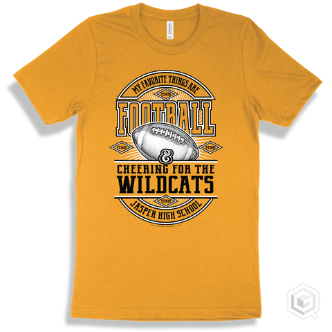 Wildcat Gold T-shirt - My Favorite Things Are Football and Cheering for the Jasper High School Wildcats Design
