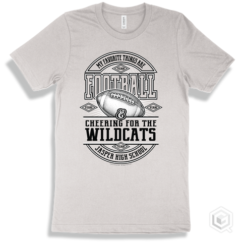 Wildcat White T-shirt - My Favorite Things Are Football and Cheering for the Jasper High School Wildcats Design