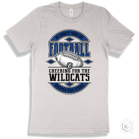 Wildcat White T-shirt - My Favorite Things Are Football and Cheering for the Oakman High School Wildcats Design