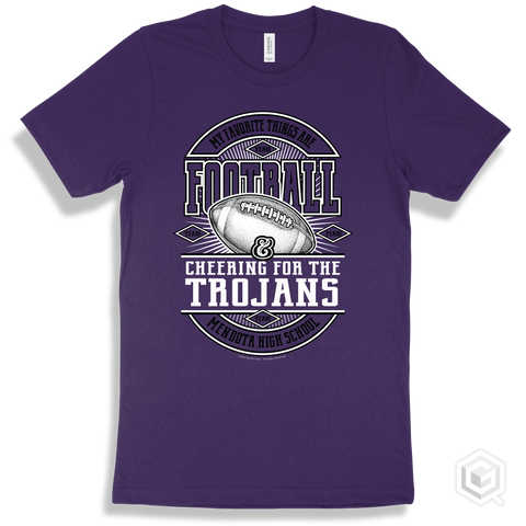 Trojan Team Purple T-shirt - My Favorite Things Are Football and Cheering for the Mendota High School Trojans Design