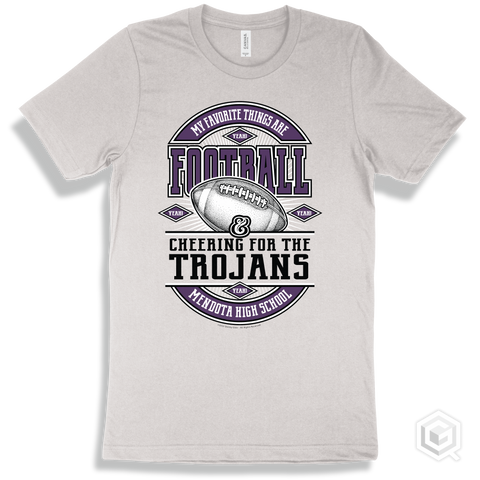 Trojan White T-shirt - My Favorite Things Are Football and Cheering for the Mendota High School Trojans Design
