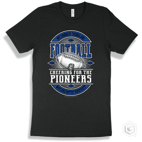 Pioneer Black T-shirt - My Favorite Things Are Football and Cheering for the Wayland Baptist University Pioneers Design