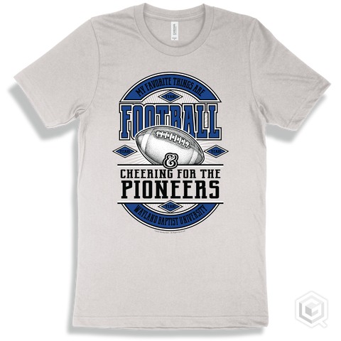 Pioneer White T-shirt - My Favorite Things Are Football and Cheering for the Wayland Baptist University Pioneers Design