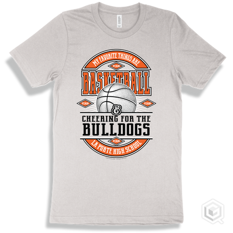Bulldog White T-shirt - My Favorite Things Are Basketball and Cheering for the La Porte High School Bulldogs Design