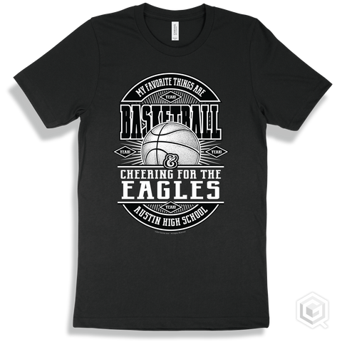 Eagle Black T-shirt - My Favorite Things Are Basketball and Cheering for the Austin High School Eagles Design