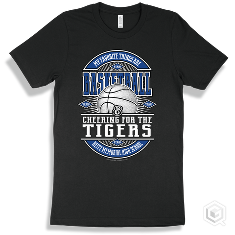 Tiger Black T-shirt - My Favorite Things Are Basketball and Cheering for the Reitz Memorial High School Tigers Design