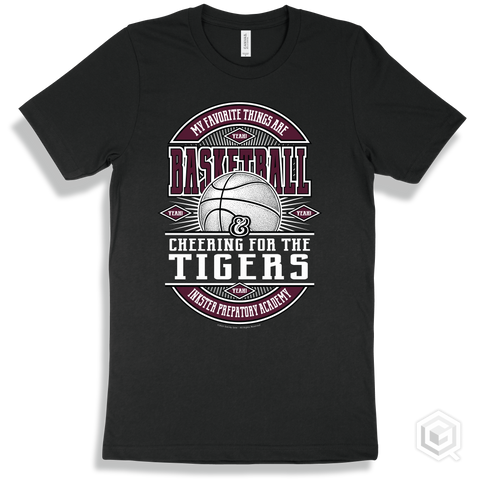 Tiger Black T-shirt - My Favorite Things Are Basketball and Cheering for the Inkster Prepatory Academy Tigers Design