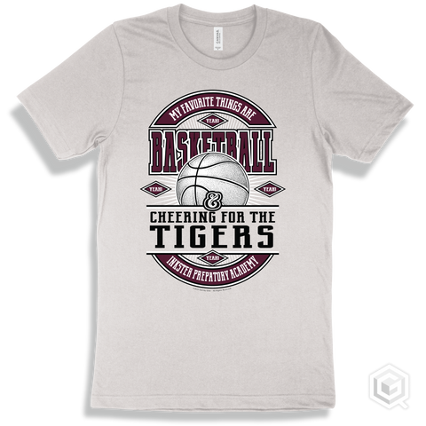 Tiger White T-shirt - My Favorite Things Are Basketball and Cheering for the Inkster Prepatory Academy Tigers Design