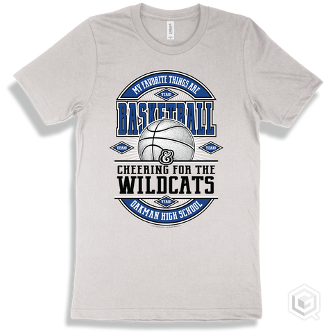 Wildcat White T-shirt - My Favorite Things Are Basketball and Cheering for the Oakman High School Wildcats Design