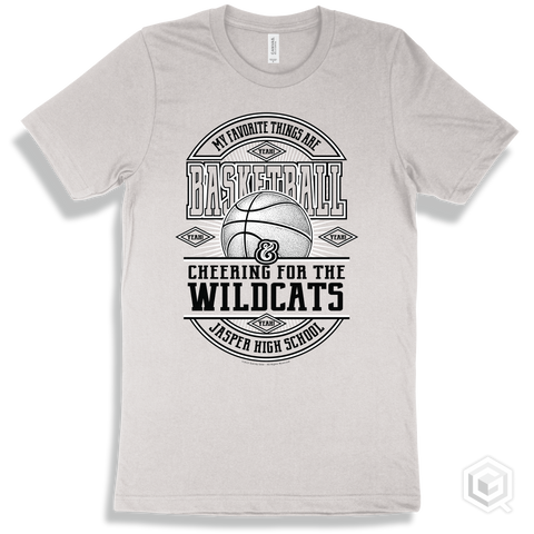 Wildcat White T-shirt - My Favorite Things Are Basketball and Cheering for the Jasper High School Wildcats Design
