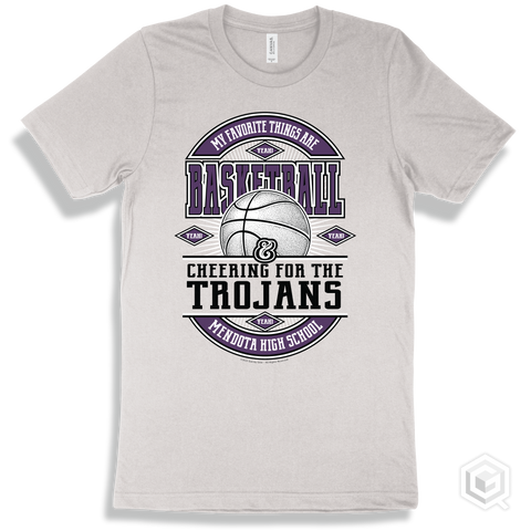 Trojan White T-shirt - My Favorite Things Are Basketball and Cheering for the Mendota High School Trojans Design
