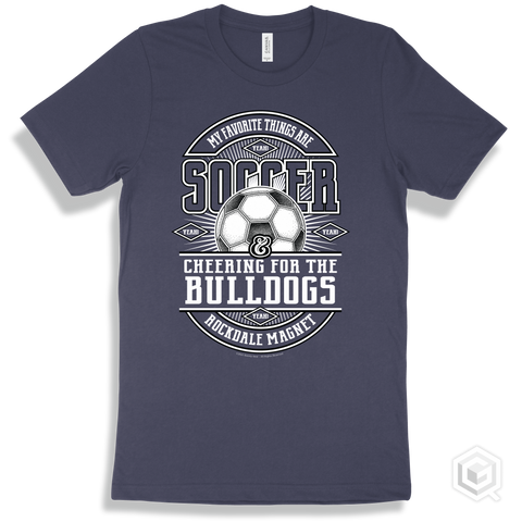 Bulldog Navy T-shirt - My Favorite Things Are Soccer and Cheering for the Rockdale Magnet School for Science and Technology Bulldogs Design