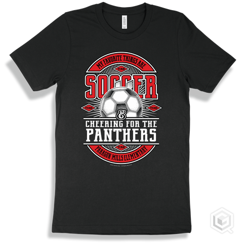 Panther Black T-shirt - My Favorite Things Are Soccer and Cheering for the Paragon Mills Elementary  Panthers Design