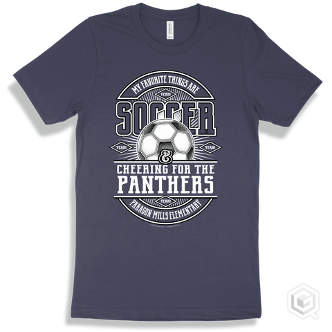 Panther Navy T-shirt - My Favorite Things Are Soccer and Cheering for the Paragon Mills Elementary  Panthers Design