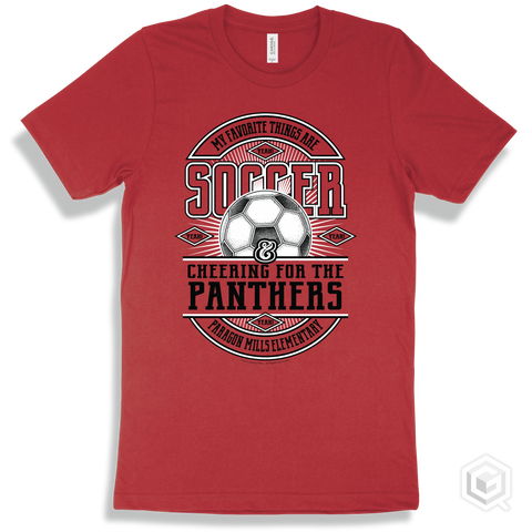 Panther Red T-shirt - My Favorite Things Are Soccer and Cheering for the Paragon Mills Elementary  Panthers Design