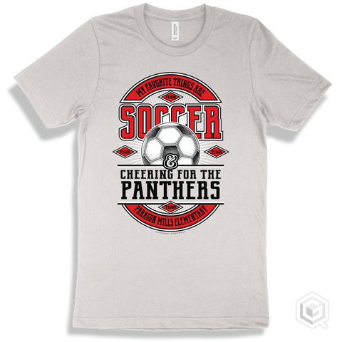 Panther White T-shirt - My Favorite Things Are Soccer and Cheering for the Paragon Mills Elementary  Panthers Design