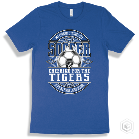 Tiger True Royal T-shirt - My Favorite Things Are Soccer and Cheering for the Reitz Memorial High School Tigers Design