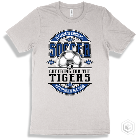 Tiger White T-shirt - My Favorite Things Are Soccer and Cheering for the Reitz Memorial High School Tigers Design