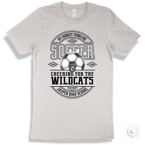 Wildcat White T-shirt - My Favorite Things Are Soccer and Cheering for the Jasper High School Wildcats Design