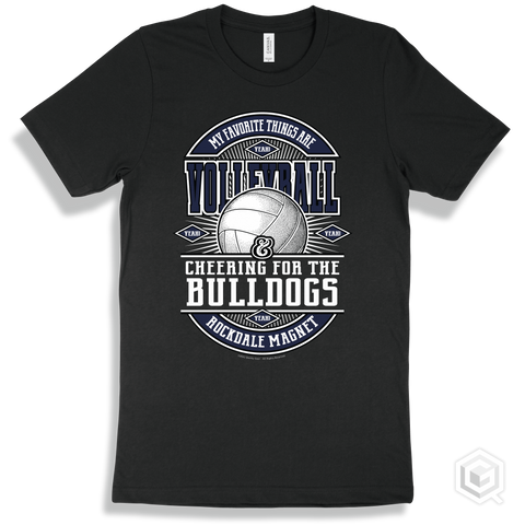 Bulldog Black T-shirt - My Favorite Things Are Volleyball and Cheering for the Rockdale Magnet School for Science and Technology Bulldogs Design
