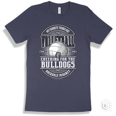 Bulldog Navy T-shirt - My Favorite Things Are Volleyball and Cheering for the Rockdale Magnet School for Science and Technology Bulldogs Design