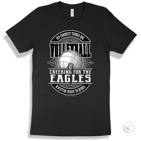 Eagle Black T-shirt - My Favorite Things Are Volleyball and Cheering for the Austin High School Eagles Design