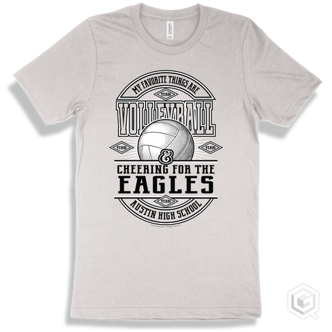 Eagle White T-shirt - My Favorite Things Are Volleyball and Cheering for the Austin High School Eagles Design
