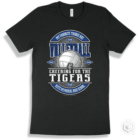 Tiger Black T-shirt - My Favorite Things Are Volleyball and Cheering for the Reitz Memorial High School Tigers Design