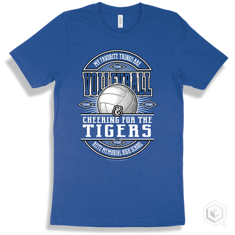 Tiger True Royal T-shirt - My Favorite Things Are Volleyball and Cheering for the Reitz Memorial High School Tigers Design
