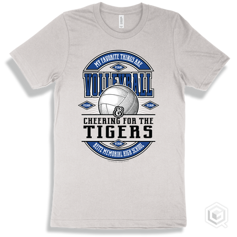 Tiger White T-shirt - My Favorite Things Are Volleyball and Cheering for the Reitz Memorial High School Tigers Design