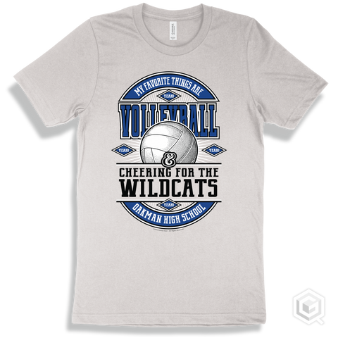 Wildcat White T-shirt - My Favorite Things Are Volleyball and Cheering for the Oakman High School Wildcats Design