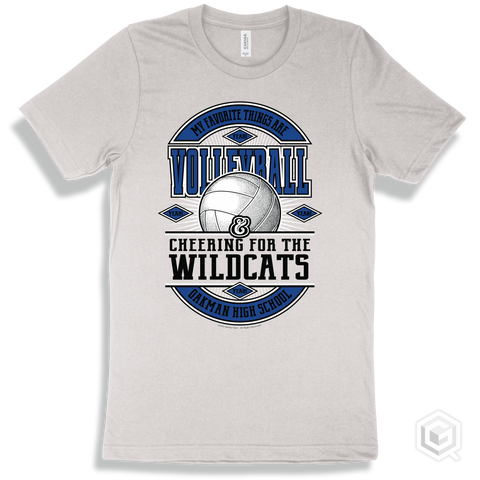 Wildcat White T-shirt - My Favorite Things Are Volleyball and Cheering for the Oakman High School Wildcats Design