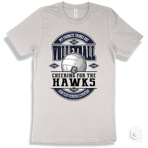 Hawk White T-shirt - My Favorite Things Are Volleyball and Cheering for the Juan Felipe Herrera Elementary Hawks Design