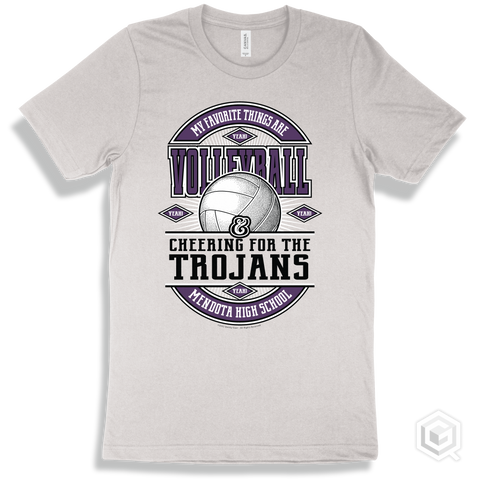 Trojan White T-shirt - My Favorite Things Are Volleyball and Cheering for the Mendota High School Trojans Design