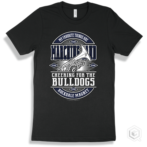Bulldog Black T-shirt - My Favorite Things Are Marching Band and Cheering for the Rockdale Magnet School for Science and Technology Bulldogs Design