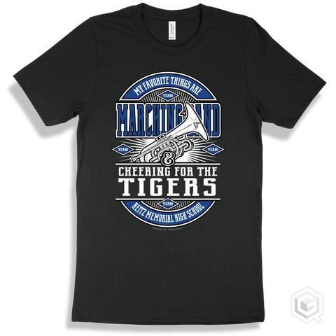Tiger Black T-shirt - My Favorite Things Are Marching Band and Cheering for the Reitz Memorial High School Tigers Design